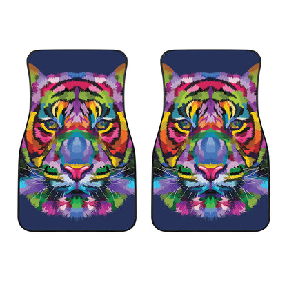 Colorful Tiger Portrait Print Front Car Floor Mats