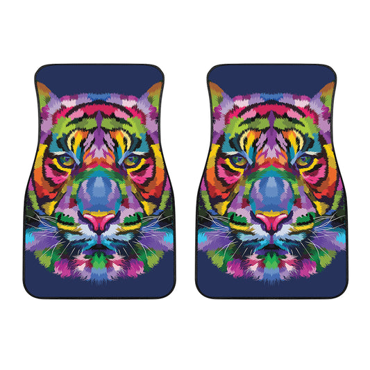 Colorful Tiger Portrait Print Front Car Floor Mats