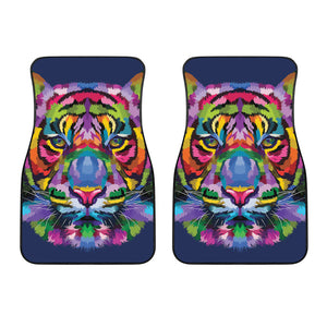 Colorful Tiger Portrait Print Front Car Floor Mats