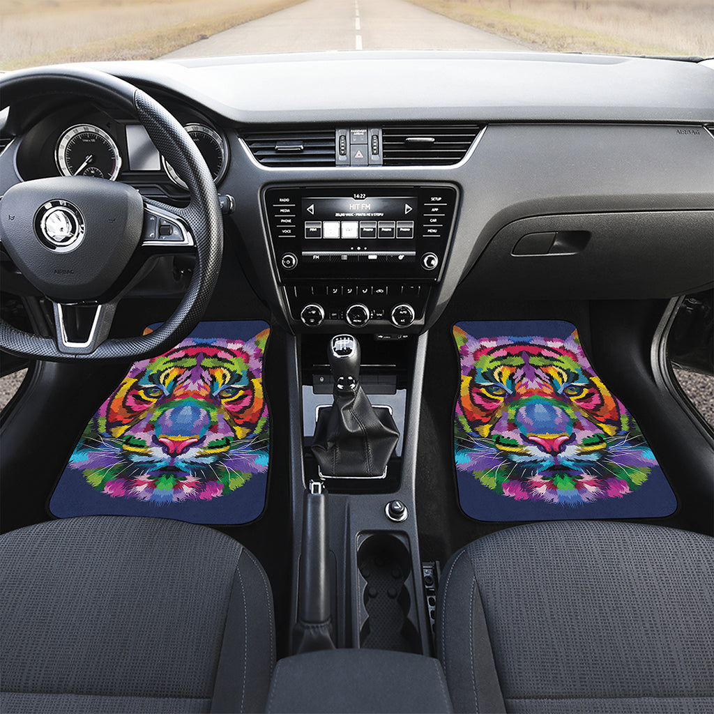 Colorful Tiger Portrait Print Front Car Floor Mats