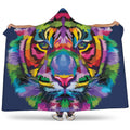Colorful Tiger Portrait Print Hooded Blanket