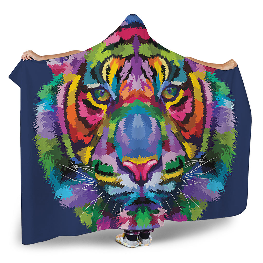 Colorful Tiger Portrait Print Hooded Blanket