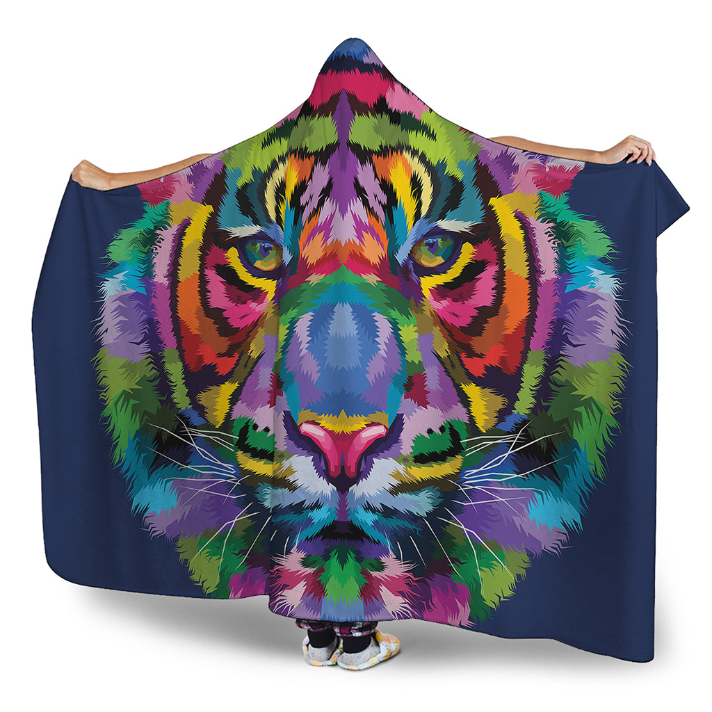 Colorful Tiger Portrait Print Hooded Blanket