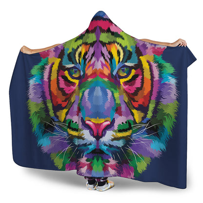 Colorful Tiger Portrait Print Hooded Blanket