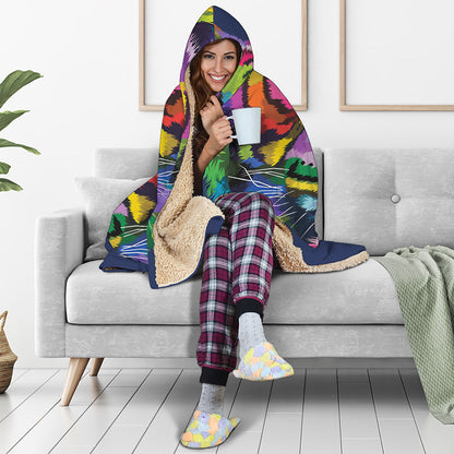 Colorful Tiger Portrait Print Hooded Blanket