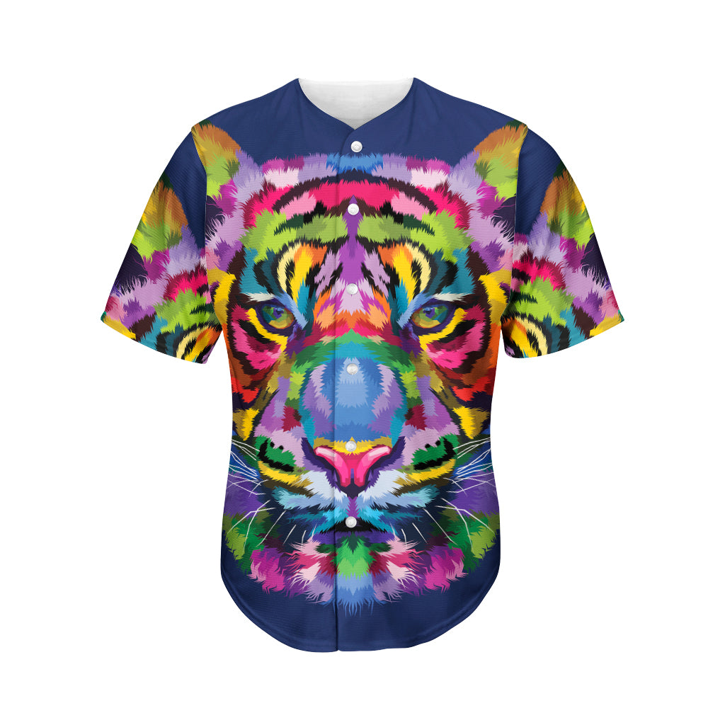 Colorful Tiger Portrait Print Men's Baseball Jersey