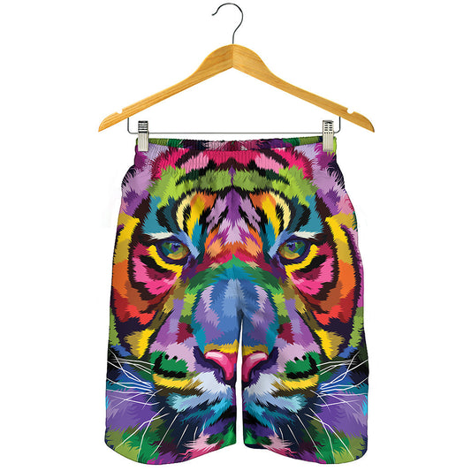 Colorful Tiger Portrait Print Men's Shorts