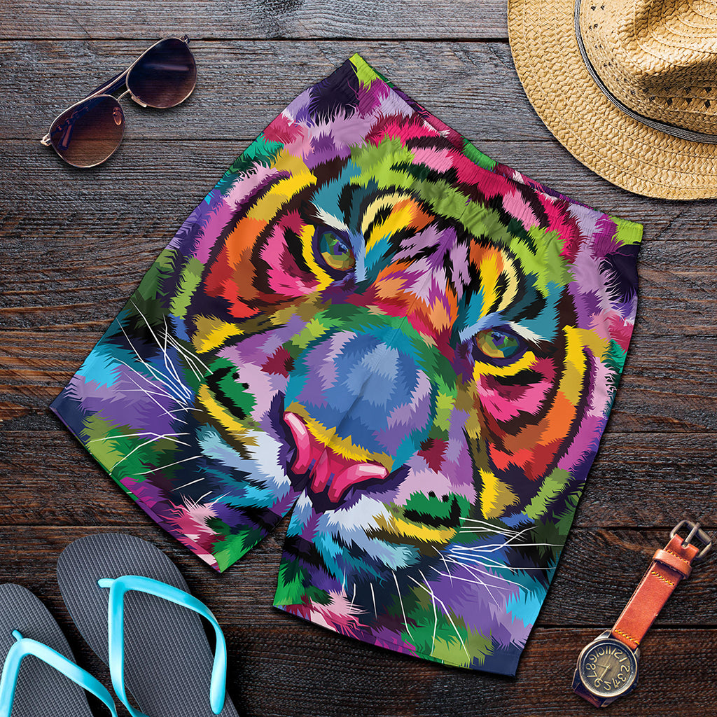 Colorful Tiger Portrait Print Men's Shorts