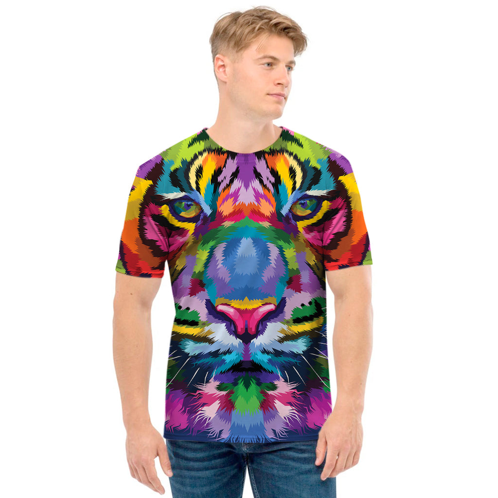 Colorful Tiger Portrait Print Men's T-Shirt