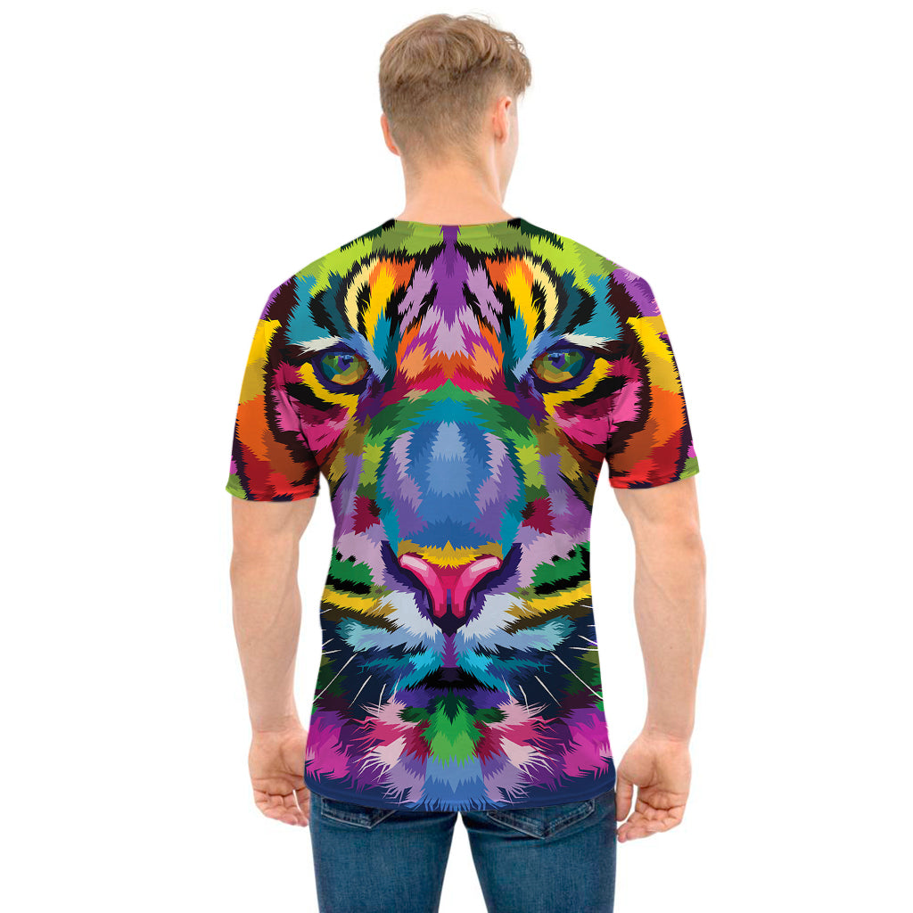 Colorful Tiger Portrait Print Men's T-Shirt