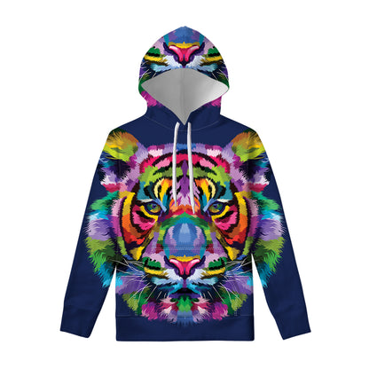Colorful Tiger Portrait Print Pullover Hoodie