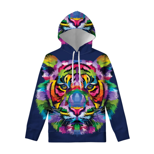 Colorful Tiger Portrait Print Pullover Hoodie