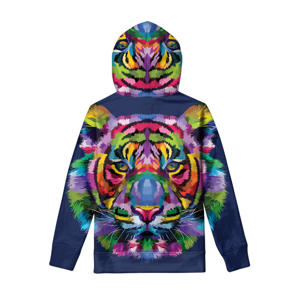 Colorful Tiger Portrait Print Pullover Hoodie