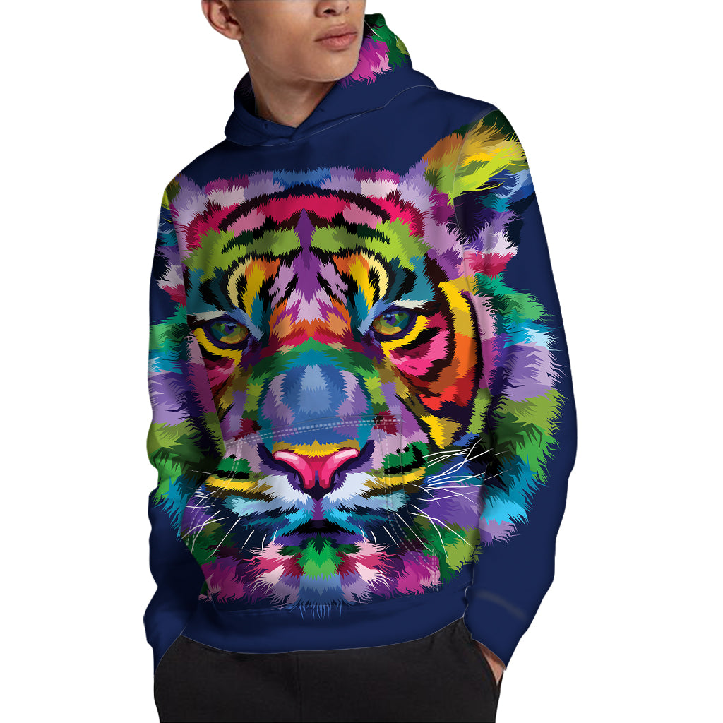Colorful Tiger Portrait Print Pullover Hoodie