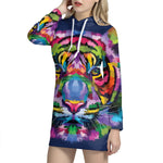 Colorful Tiger Portrait Print Pullover Hoodie Dress
