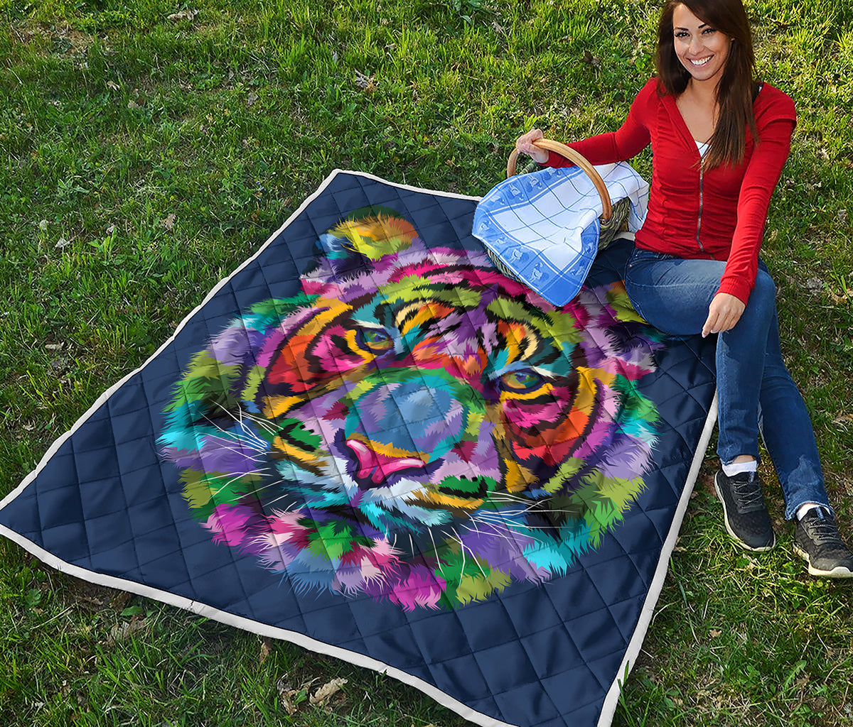 Colorful Tiger Portrait Print Quilt