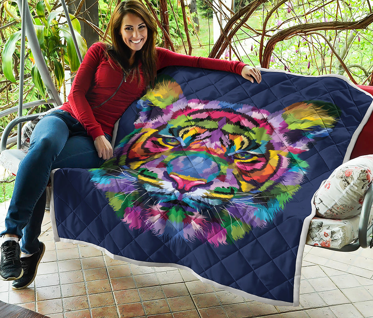 Colorful Tiger Portrait Print Quilt