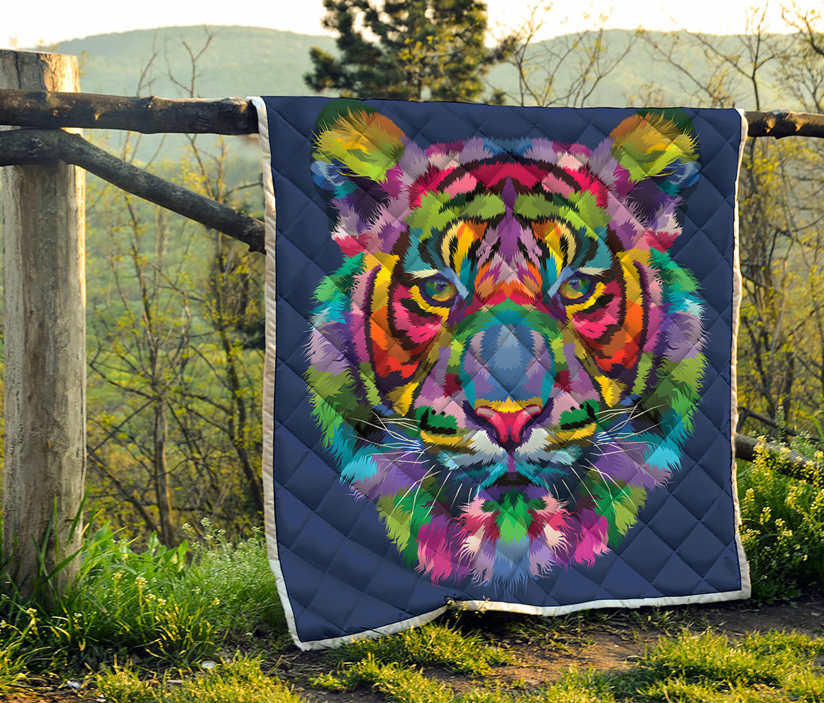Colorful Tiger Portrait Print Quilt