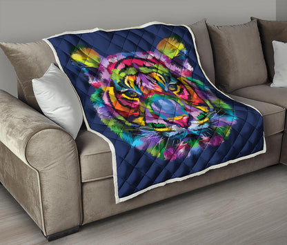 Colorful Tiger Portrait Print Quilt