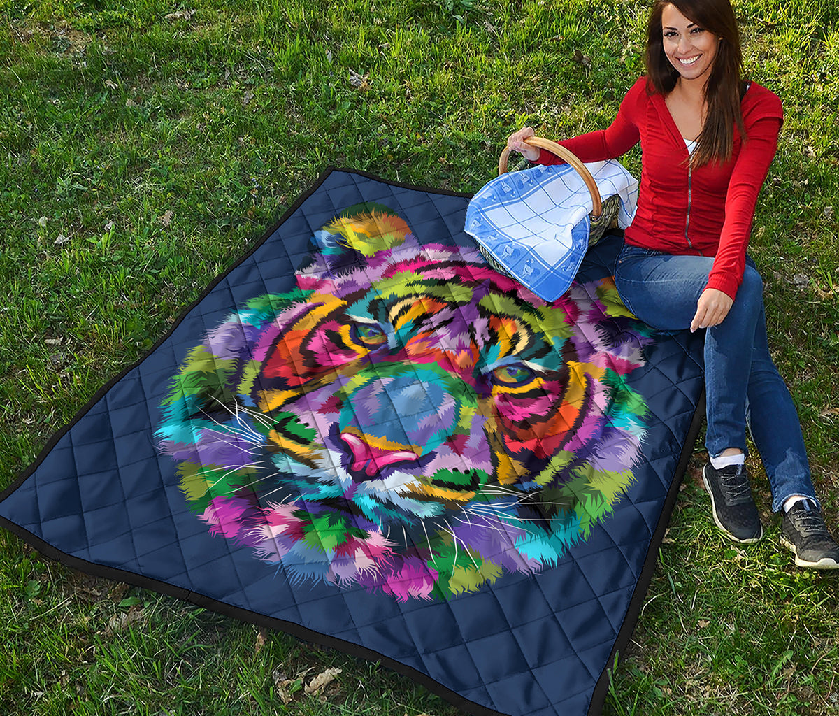 Colorful Tiger Portrait Print Quilt