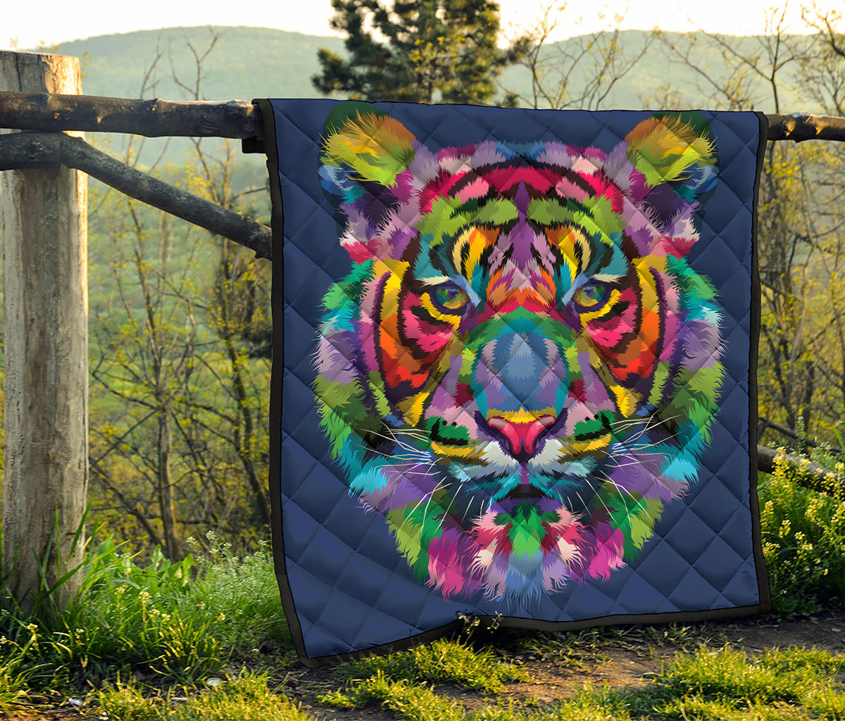Colorful Tiger Portrait Print Quilt