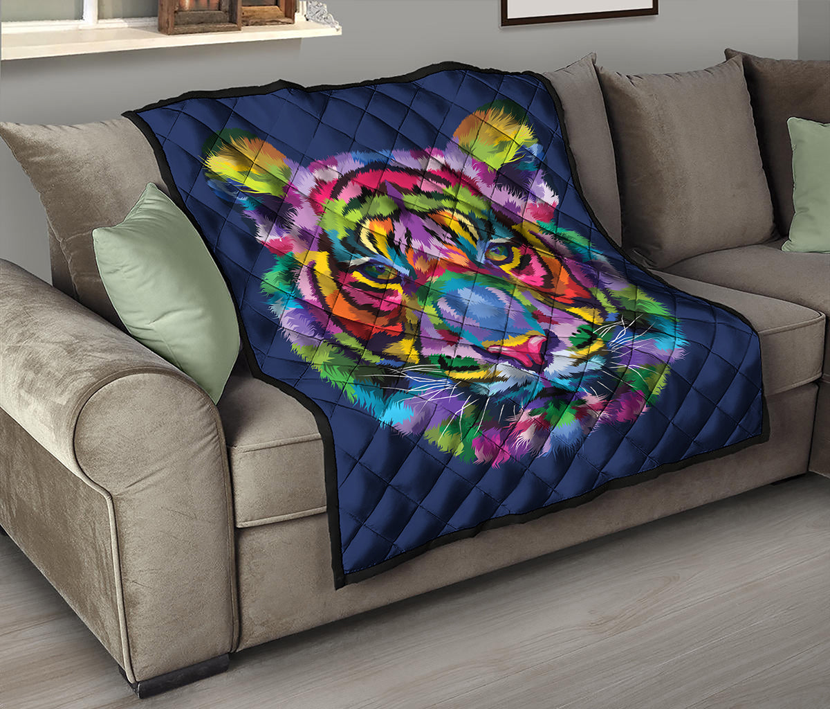 Colorful Tiger Portrait Print Quilt