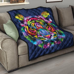 Colorful Tiger Portrait Print Quilt