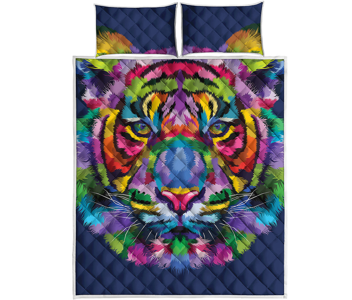 Colorful Tiger Portrait Print Quilt Bed Set