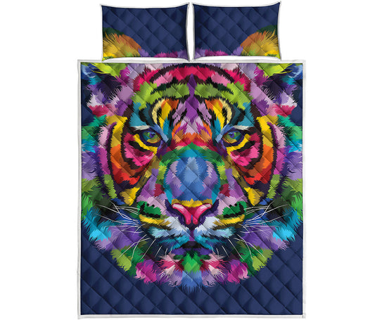 Colorful Tiger Portrait Print Quilt Bed Set