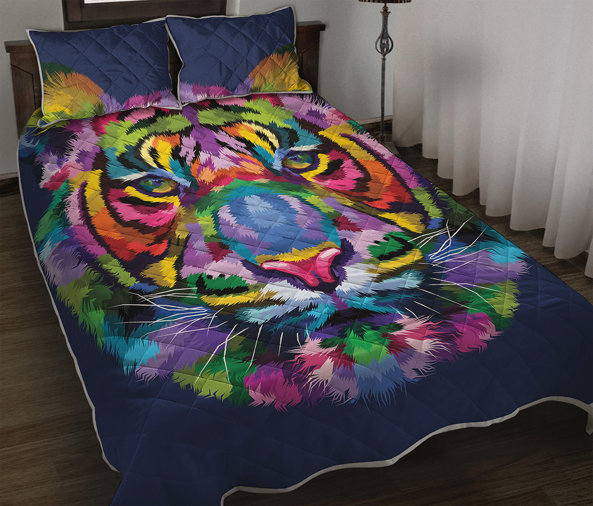 Colorful Tiger Portrait Print Quilt Bed Set