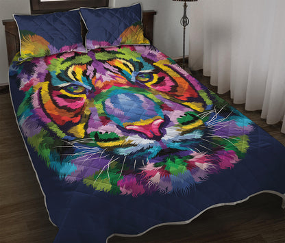 Colorful Tiger Portrait Print Quilt Bed Set