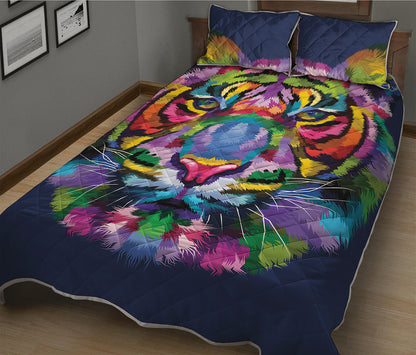 Colorful Tiger Portrait Print Quilt Bed Set