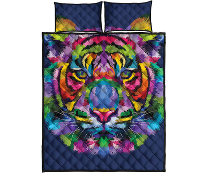 Colorful Tiger Portrait Print Quilt Bed Set