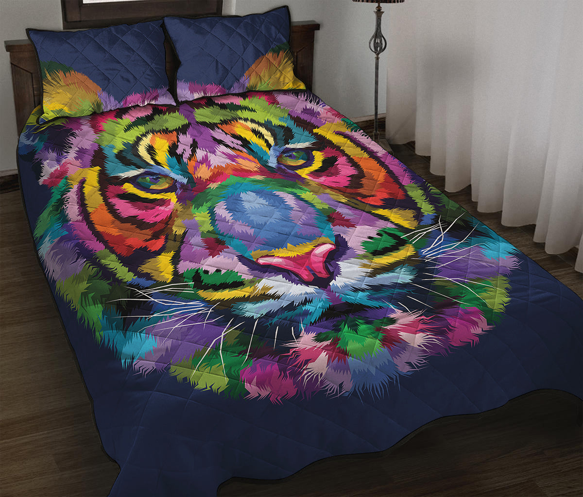 Colorful Tiger Portrait Print Quilt Bed Set