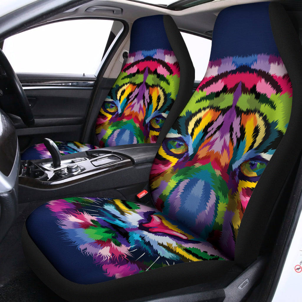 Colorful Tiger Portrait Print Universal Fit Car Seat Covers