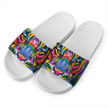 Colorful Tiger Portrait Print White Slide Sandals