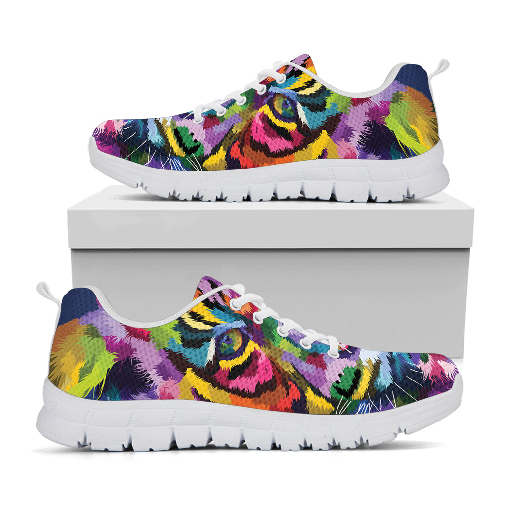 Colorful Tiger Portrait Print White Sneakers