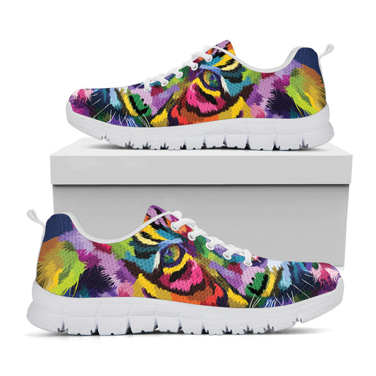 Colorful Tiger Portrait Print White Sneakers