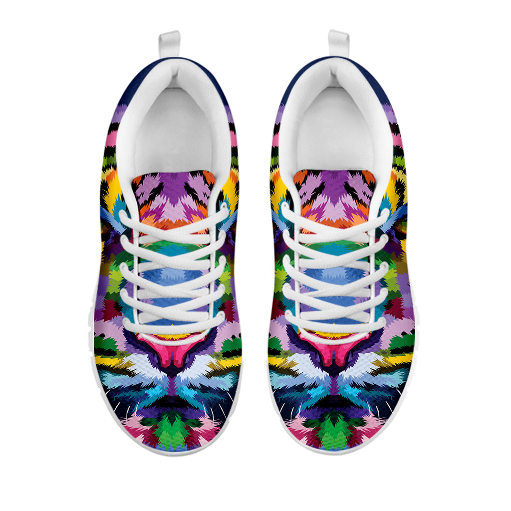 Colorful Tiger Portrait Print White Sneakers