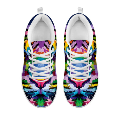 Colorful Tiger Portrait Print White Sneakers
