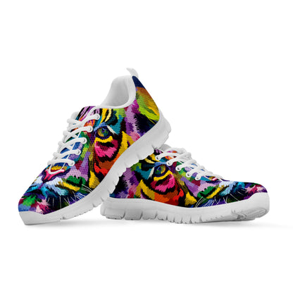 Colorful Tiger Portrait Print White Sneakers