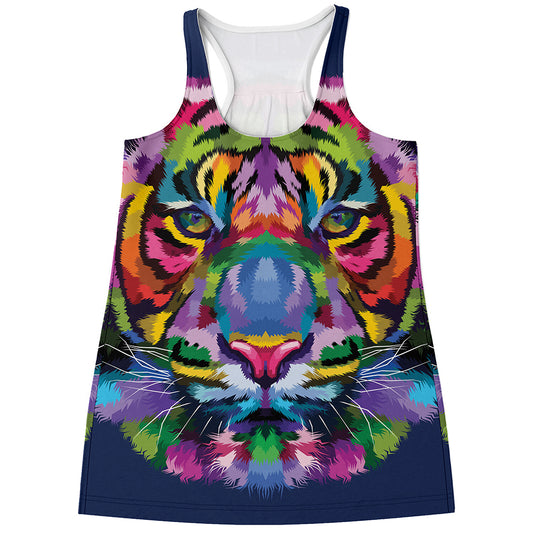 Colorful Tiger Portrait Print Women's Racerback Tank Top