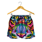 Colorful Tiger Portrait Print Women's Shorts