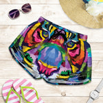 Colorful Tiger Portrait Print Women's Shorts