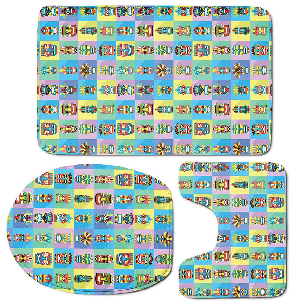 Colorful Tiki Pattern Print 3 Piece Bath Mat Set