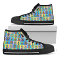 Colorful Tiki Pattern Print Black High Top Sneakers