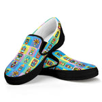 Colorful Tiki Pattern Print Black Slip On Shoes
