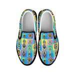 Colorful Tiki Pattern Print Black Slip On Shoes