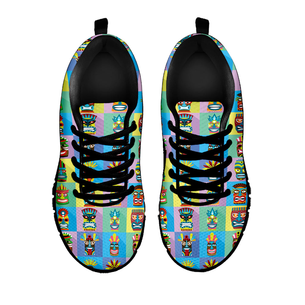 Colorful Tiki Pattern Print Black Sneakers