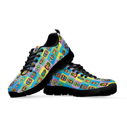 Colorful Tiki Pattern Print Black Sneakers